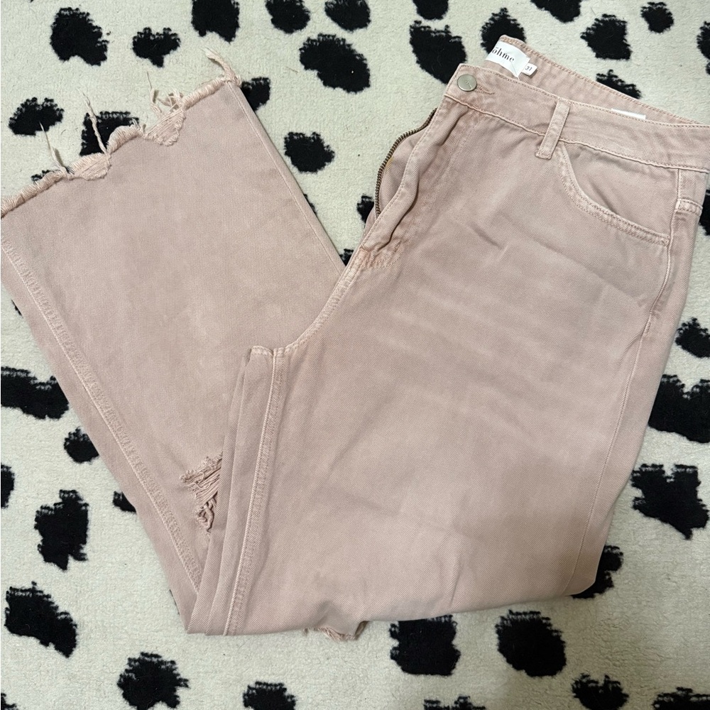Bohme Pink Distressed Cropped Jeans